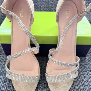 Elegant Beige & Sparkle Strappy Women's Heels